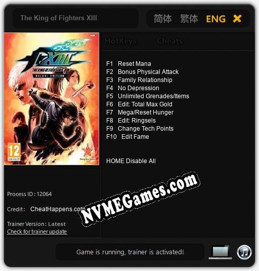 Treinador liberado para The King of Fighters XIII [v1.0.9]