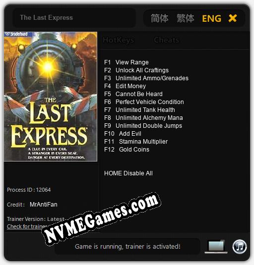 Treinador liberado para The Last Express [v1.0.1]