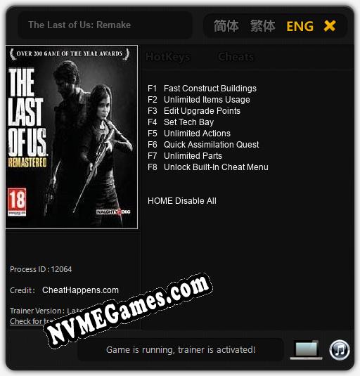 Treinador liberado para The Last of Us: Remake [v1.0.4]