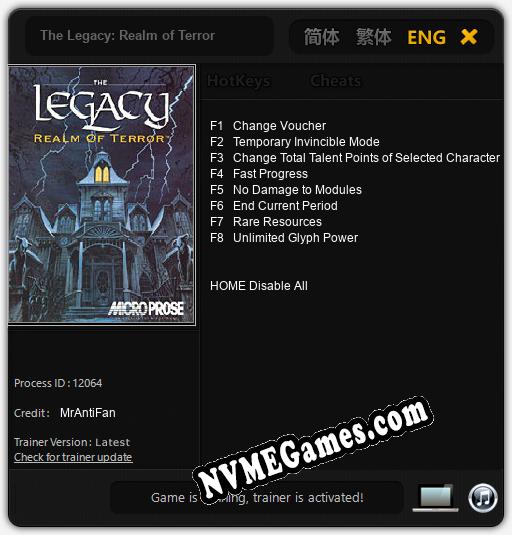 Treinador liberado para The Legacy: Realm of Terror [v1.0.2]