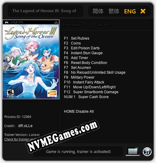 The Legend of Heroes III: Song of the Ocean: Treinador (V1.0.35)