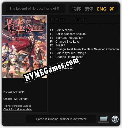 Treinador liberado para The Legend of Heroes: Trails of Cold Steel II [v1.0.4]