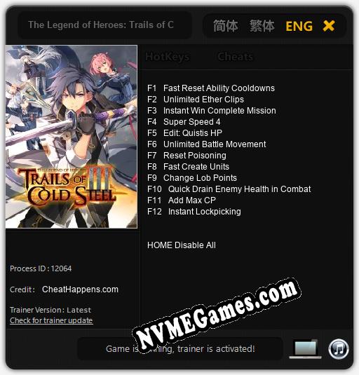 The Legend of Heroes: Trails of Cold Steel III: Treinador (V1.0.40)