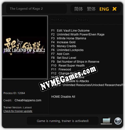 The Legend of Kage 2: Cheats, Trainer +15 [CheatHappens.com]