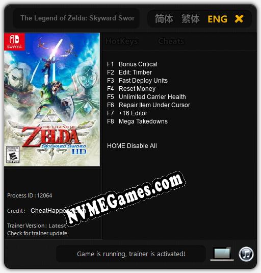 The Legend of Zelda: Skyward Sword HD: Treinador (V1.0.25)