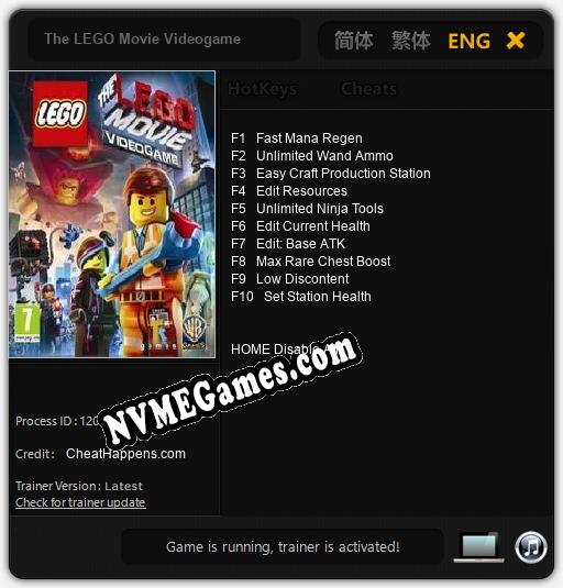 Treinador liberado para The LEGO Movie Videogame [v1.0.4]