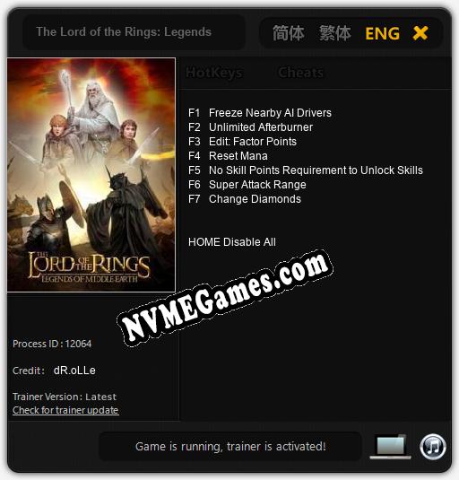 Treinador liberado para The Lord of the Rings: Legends [v1.0.1]