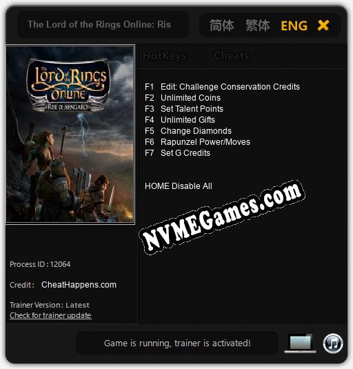 Treinador liberado para The Lord of the Rings Online: Rise of Isengard [v1.0.9]