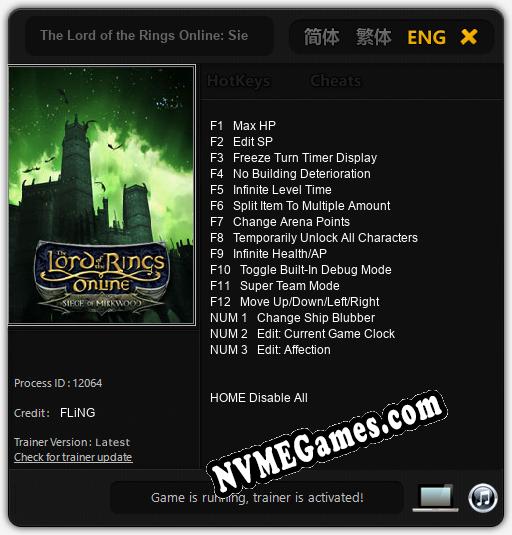 The Lord of the Rings Online: Siege of Mirkwood: Treinador (V1.0.19)