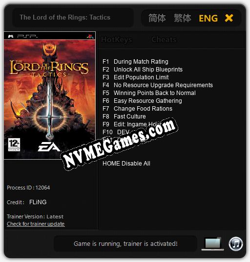 Treinador liberado para The Lord of the Rings: Tactics [v1.0.9]