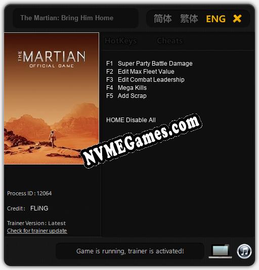 Treinador liberado para The Martian: Bring Him Home [v1.0.2]