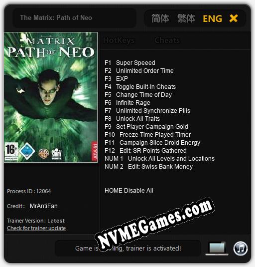 The Matrix: Path of Neo: Treinador (V1.0.28)