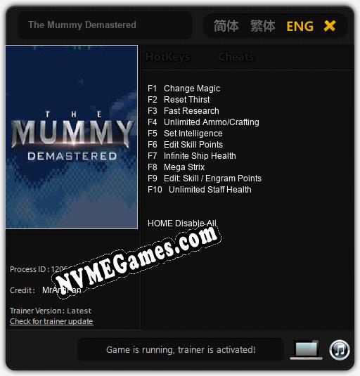 Treinador liberado para The Mummy Demastered [v1.0.2]