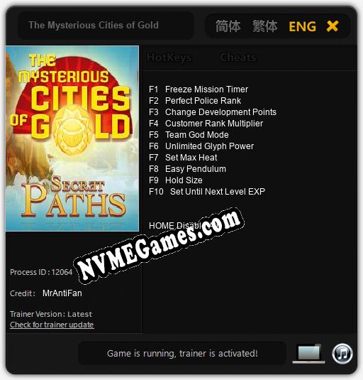 Treinador liberado para The Mysterious Cities of Gold [v1.0.6]