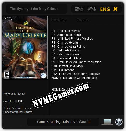 Treinador liberado para The Mystery of the Mary Celeste [v1.0.3]