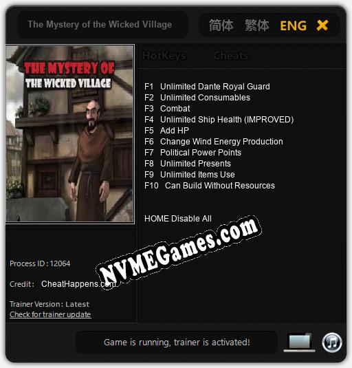 The Mystery of the Wicked Village: Cheats, Trainer +10 [CheatHappens.com]