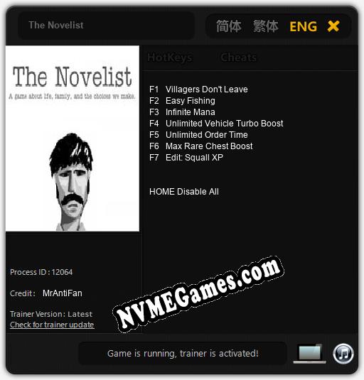 Treinador liberado para The Novelist [v1.0.7]