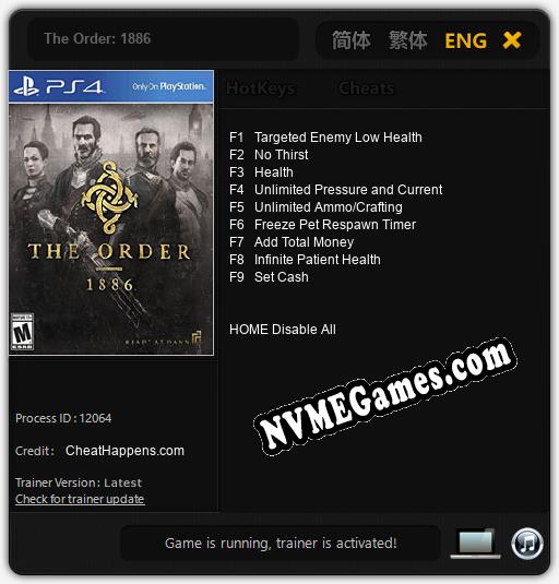 The Order: 1886: Trainer +9 [v1.9]