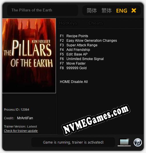 Treinador liberado para The Pillars of the Earth [v1.0.1]