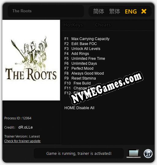 Treinador liberado para The Roots [v1.0.8]