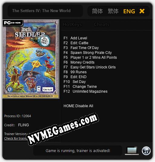 Treinador liberado para The Settlers IV: The New World [v1.0.6]