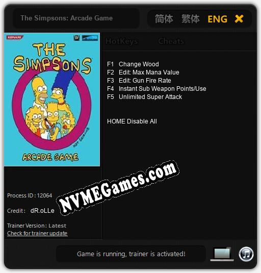 Treinador liberado para The Simpsons: Arcade Game [v1.0.5]