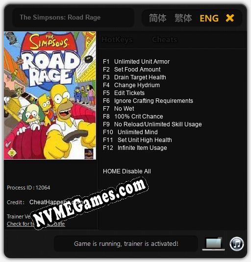 The Simpsons: Road Rage: Cheats, Trainer +12 [CheatHappens.com]