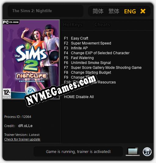 The Sims 2: Nightlife: Cheats, Trainer +10 [dR.oLLe]