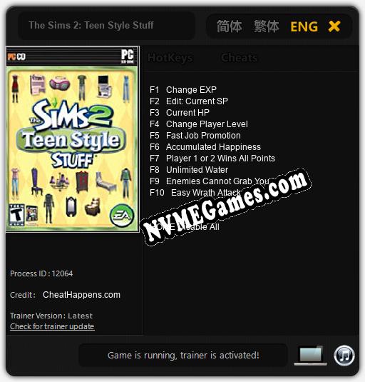 The Sims 2: Teen Style Stuff: Cheats, Trainer +10 [CheatHappens.com]