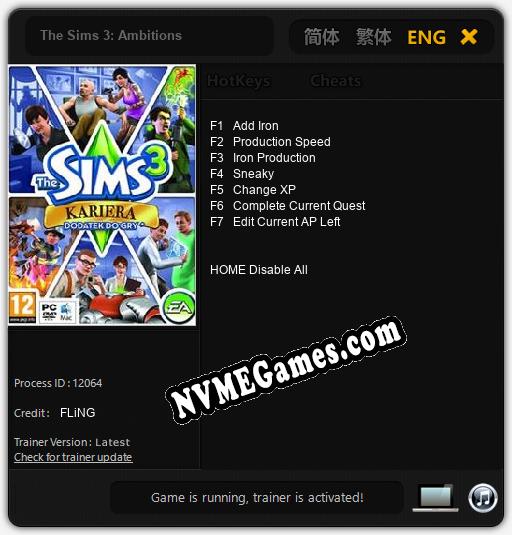 The Sims 3: Ambitions: Trainer +7 [v1.6]