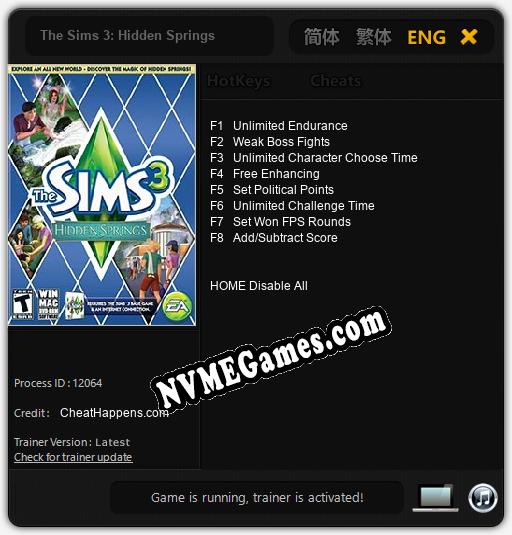 The Sims 3: Hidden Springs: Cheats, Trainer +8 [CheatHappens.com]