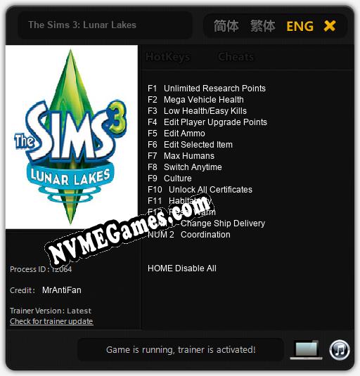 The Sims 3: Lunar Lakes: Treinador (V1.0.11)