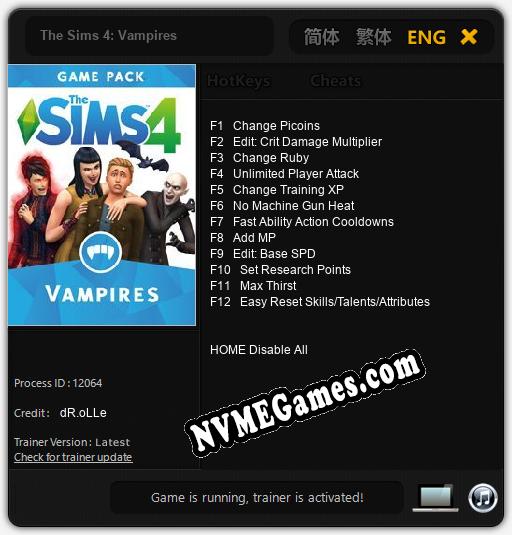 The Sims 4: Vampires: Trainer +12 [v1.8]