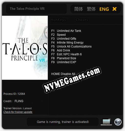 Treinador liberado para The Talos Principle VR [v1.0.2]