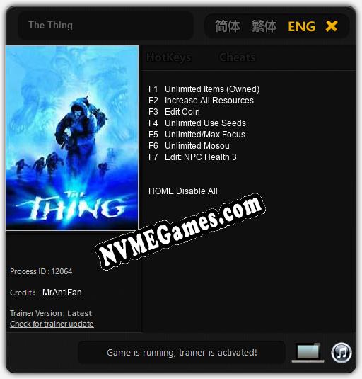 Treinador liberado para The Thing [v1.0.8]