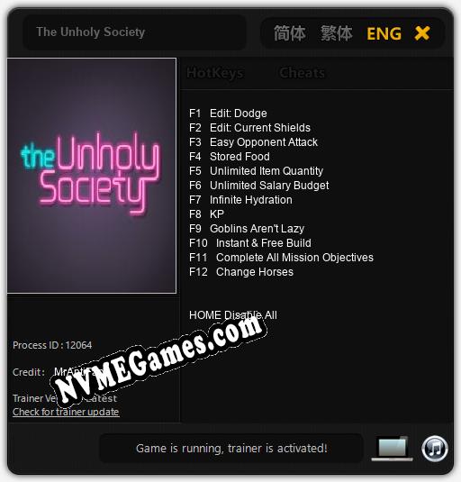 The Unholy Society: Trainer +12 [v1.5]