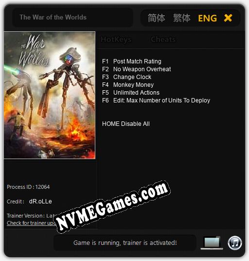 Treinador liberado para The War of the Worlds [v1.0.3]