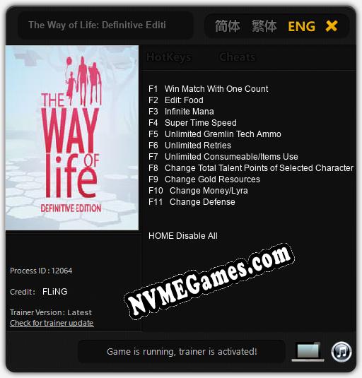 The Way of Life: Definitive Edition: Treinador (V1.0.91)