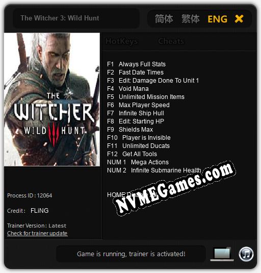 Treinador liberado para The Witcher 3: Wild Hunt [v1.0.1]