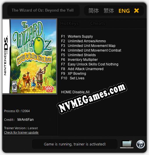 The Wizard of Oz: Beyond the Yellow Brick Road: Trainer +10 [v1.8]