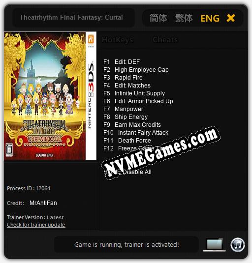 Theatrhythm Final Fantasy: Curtain Call: Treinador (V1.0.52)