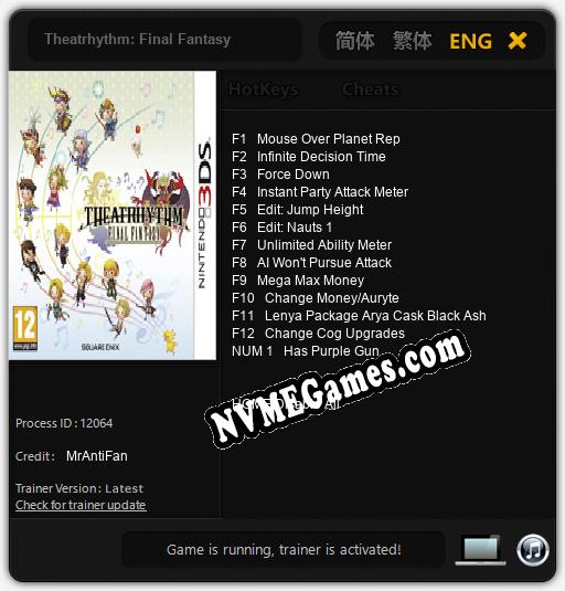 Treinador liberado para Theatrhythm: Final Fantasy [v1.0.1]