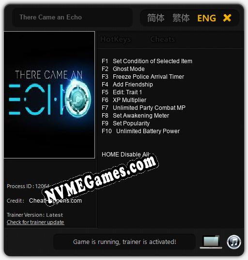 There Came an Echo: Cheats, Trainer +10 [CheatHappens.com]