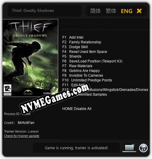 Thief: Deadly Shadows: Treinador (V1.0.38)