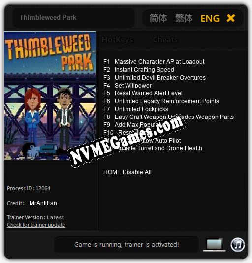 Thimbleweed Park: Trainer +12 [v1.9]