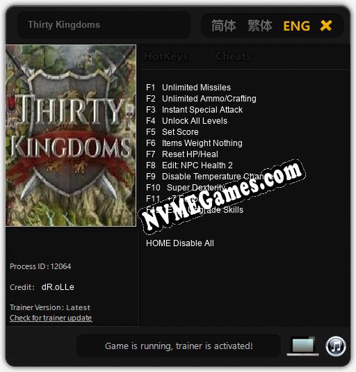 Thirty Kingdoms: Cheats, Trainer +12 [dR.oLLe]