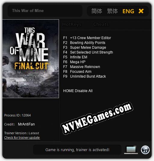 This War of Mine: Cheats, Trainer +9 [MrAntiFan]