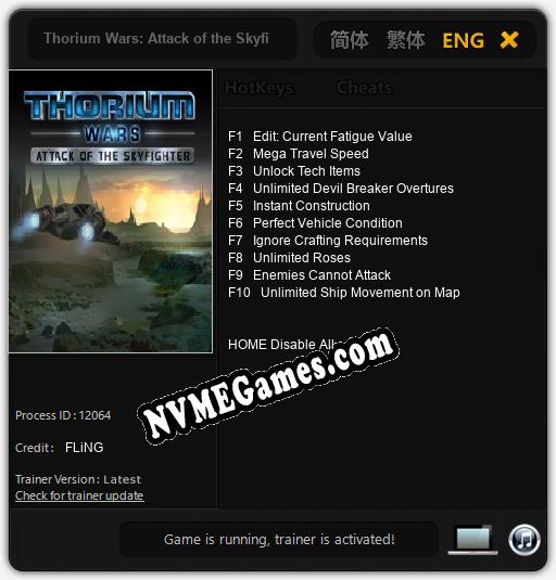 Thorium Wars: Attack of the Skyfighter: Cheats, Trainer +10 [FLiNG]