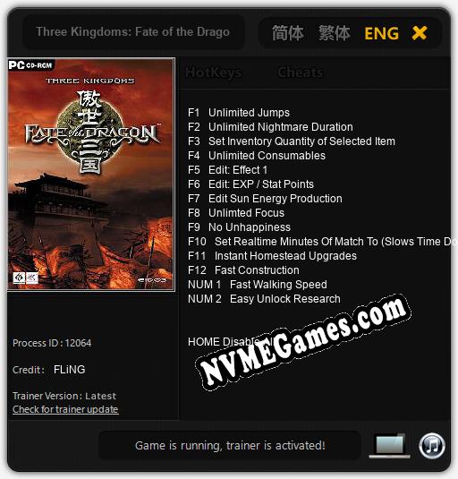 Three Kingdoms: Fate of the Dragon: Cheats, Trainer +14 [FLiNG]