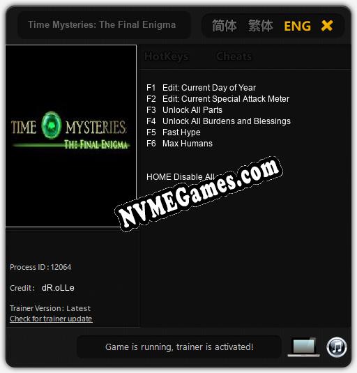 Time Mysteries: The Final Enigma: Treinador (V1.0.8)